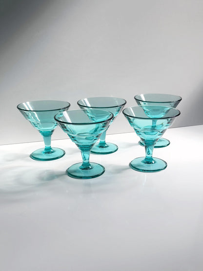 Set von 5 Vintage Dessertschalen aus Türkisglas, Italien 1980er