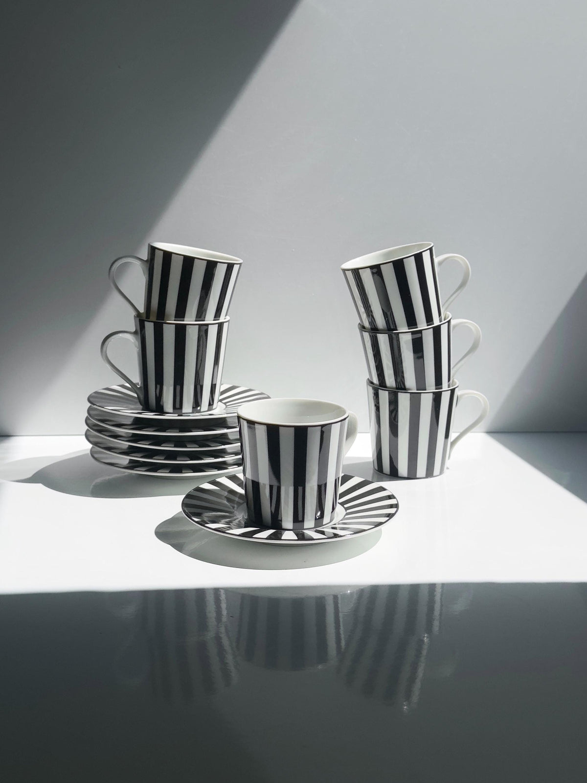 Set von 6 Vintage Espressotassen "Chopin" von Mique für SPAL, Schwarz-Weiß