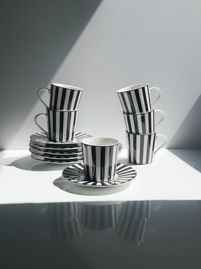 Set von 6 Vintage Espressotassen "Chopin" von Mique für SPAL, Schwarz-Weiß