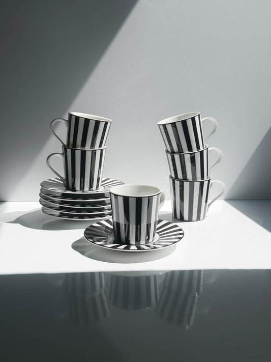 Set von 6 Vintage Espressotassen "Chopin" von Mique für SPAL, Schwarz-Weiß
