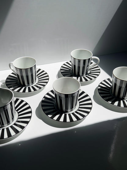 Set von 6 Vintage Espressotassen "Chopin" von Mique für SPAL, Schwarz-Weiß