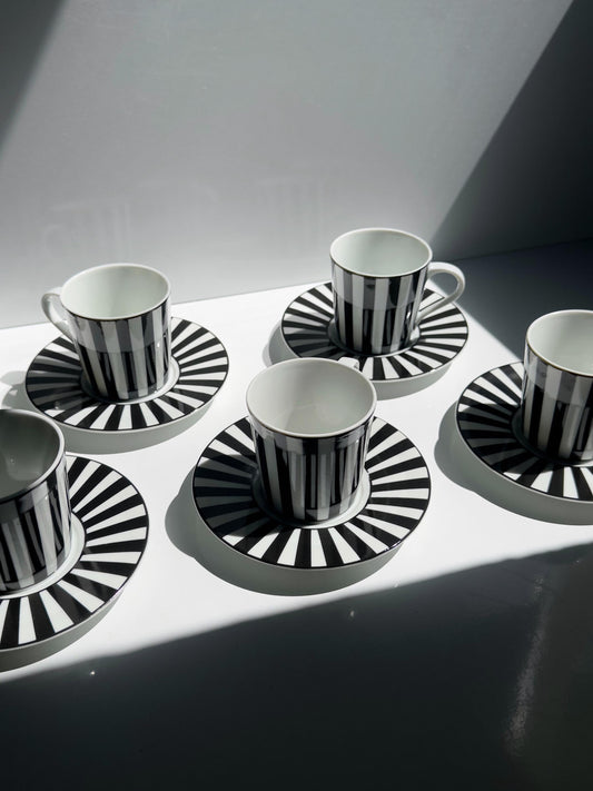Set von 6 Vintage Espressotassen "Chopin" von Mique für SPAL, Schwarz-Weiß