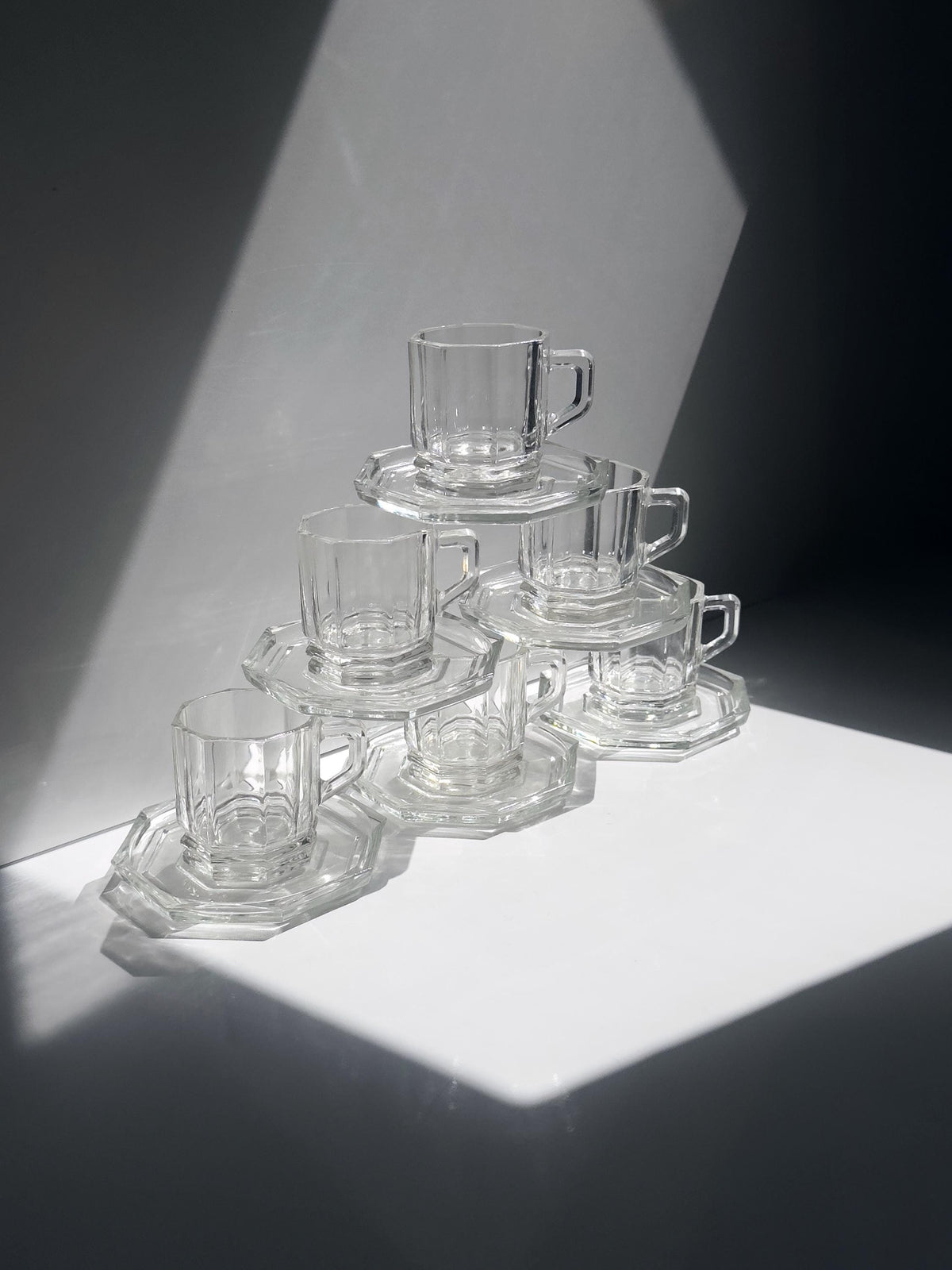 Set von 6 Vintage Glas-Espressotassen mit Untertassen, Italien 1980er/90er
