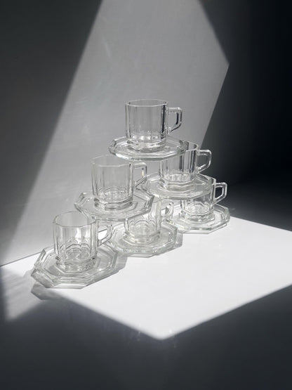Set von 6 Vintage Glas-Espressotassen mit Untertassen, Italien 1980er/90er