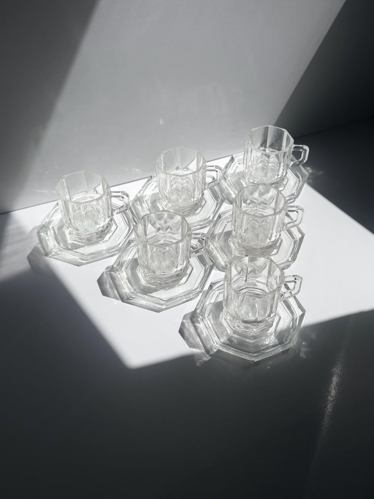 Set von 6 Vintage Glas-Espressotassen mit Untertassen, Italien 1980er/90er