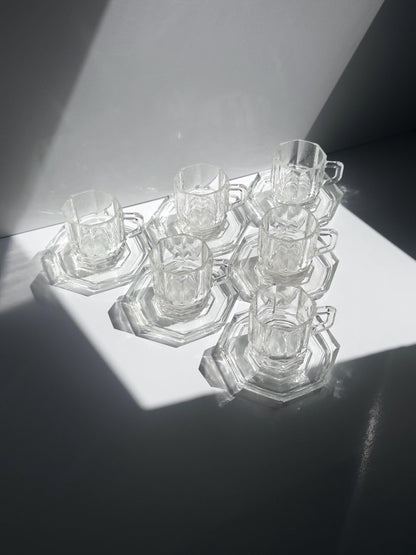Set von 6 Vintage Glas-Espressotassen mit Untertassen, Italien 1980er/90er