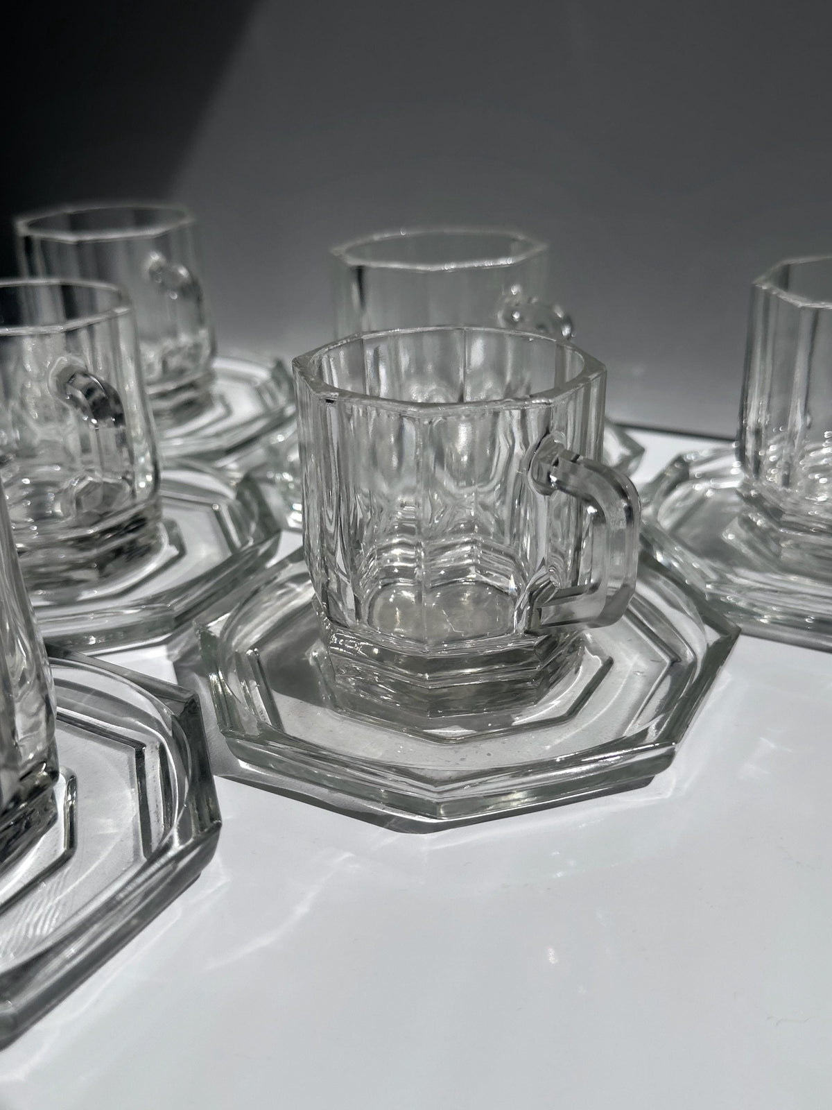 Set von 6 Vintage Glas-Espressotassen mit Untertassen, Italien 1980er/90er