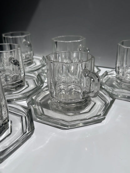 Set von 6 Vintage Glas-Espressotassen mit Untertassen, Italien 1980er/90er