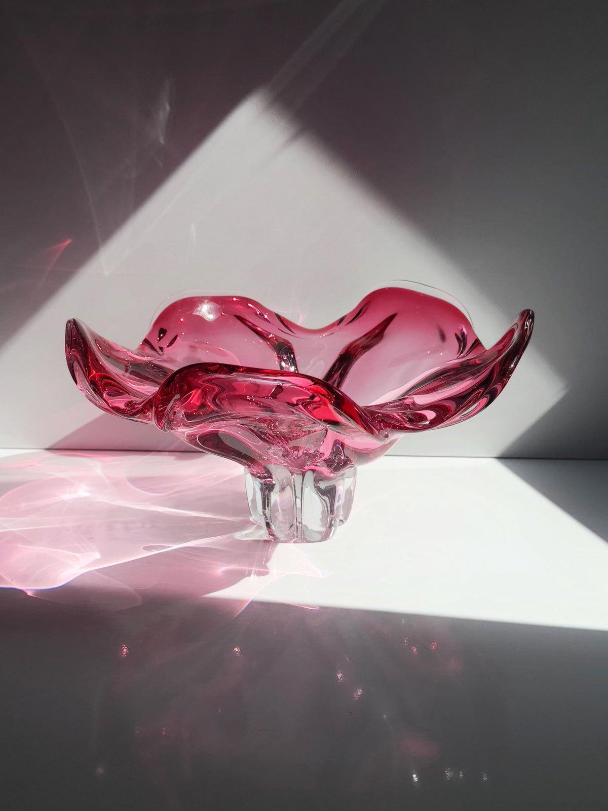 Vintage Glasschale Cranberry von Josef Hospodka für Chřibská