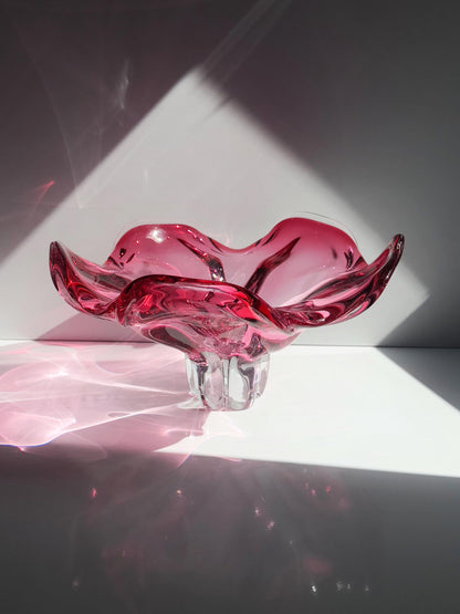 Vintage Glasschale Cranberry von Josef Hospodka für Chřibská