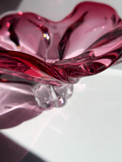 Vintage Glasschale Cranberry von Josef Hospodka für Chřibská
