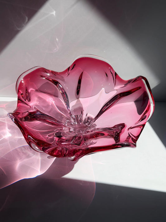 Vintage Glasschale Cranberry von Josef Hospodka für Chřibská