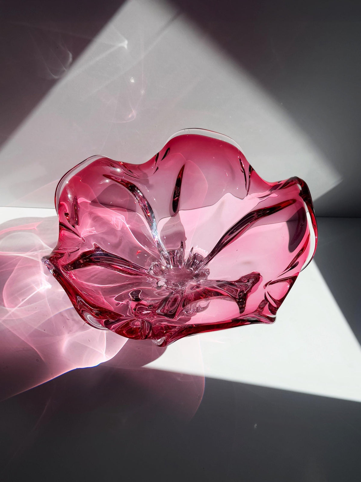 Vintage Glasschale Cranberry von Josef Hospodka für Chřibská