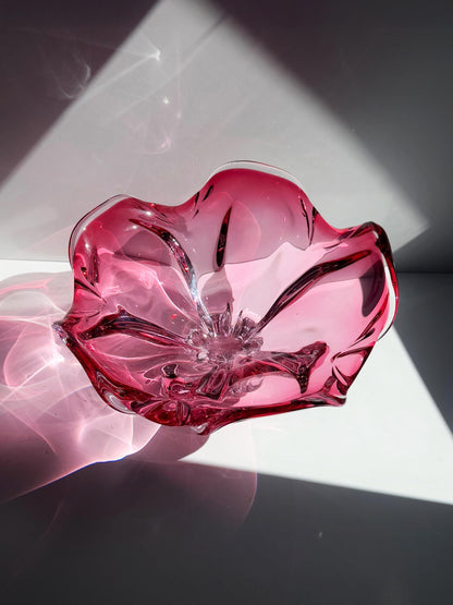 Vintage Glasschale Cranberry von Josef Hospodka für Chřibská