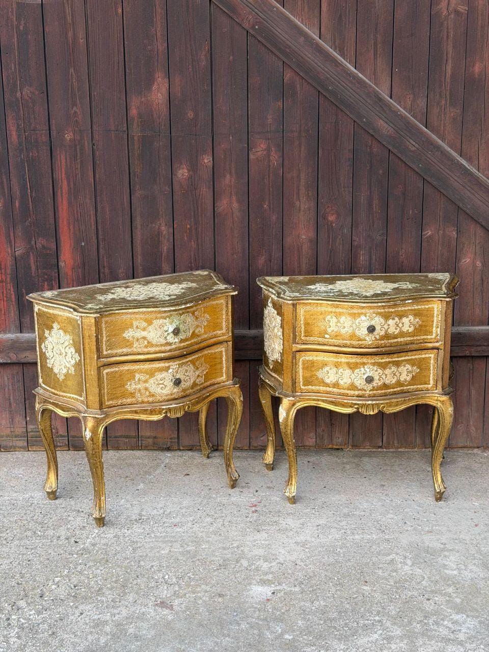 Set von 2 Vintage Nachttische Florentiner Barock, vergoldet
