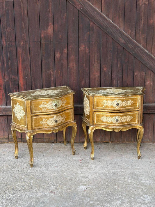 Set von 2 Vintage Nachttische Florentiner Barock, vergoldet