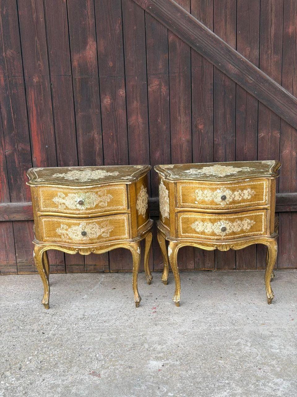 Set von 2 Vintage Nachttische Florentiner Barock, vergoldet