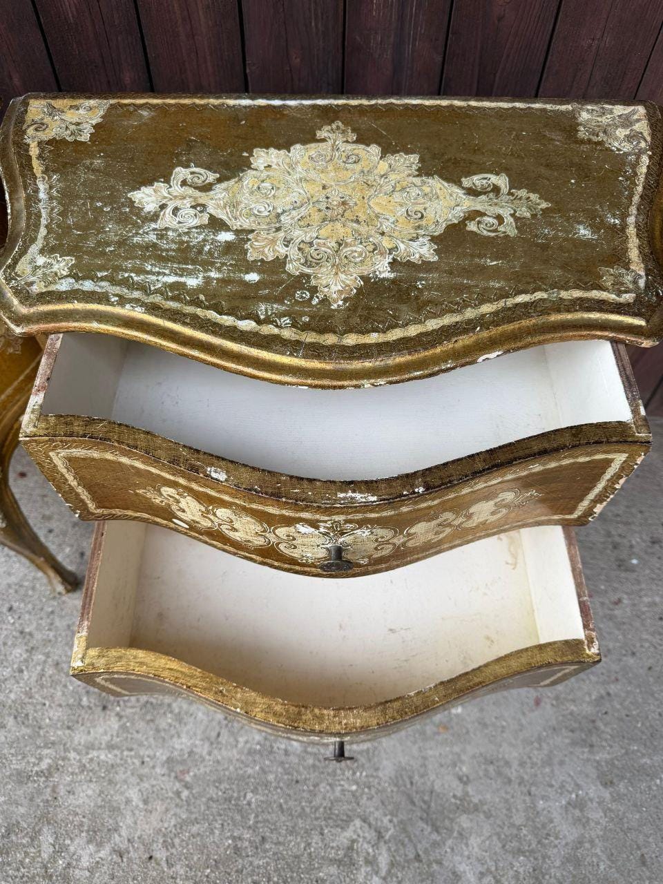 Set von 2 Vintage Nachttische Florentiner Barock, vergoldet