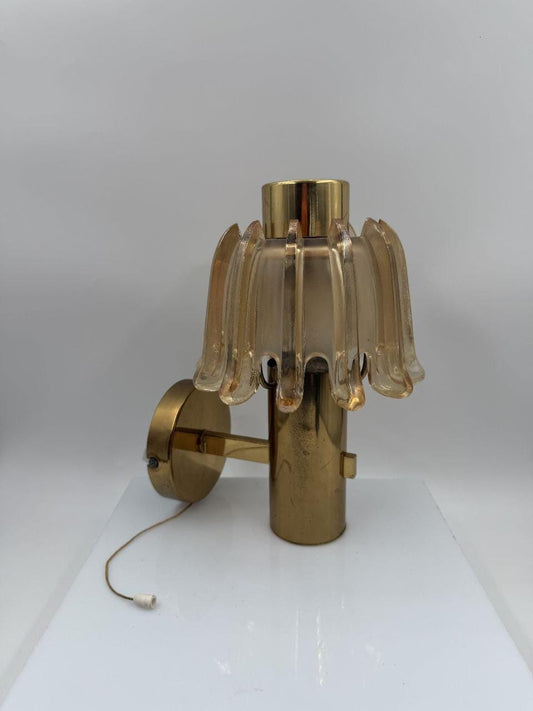 Vintage Wandlampe Messing mit Muranoglas-Schirm
