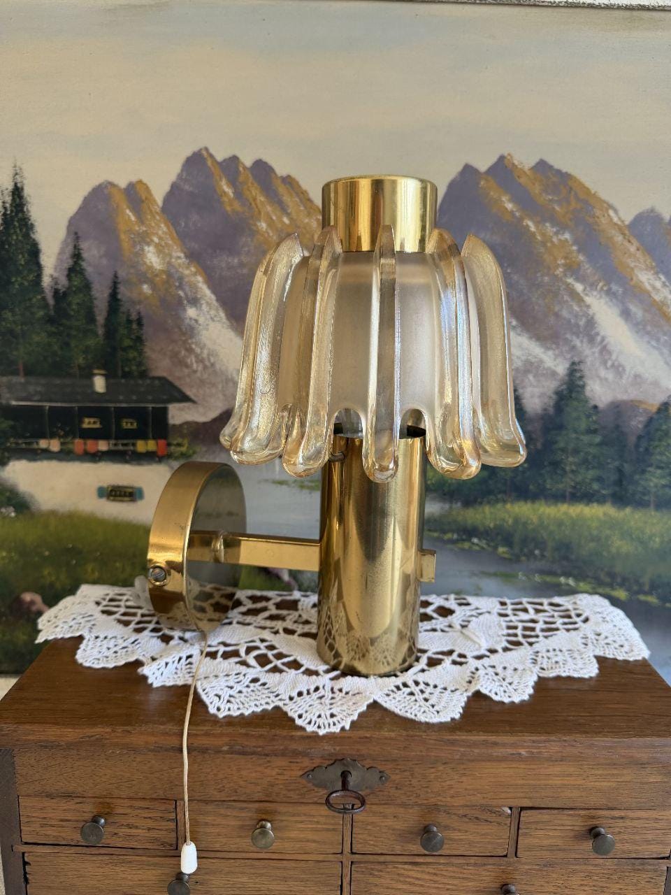Vintage Wandlampe Messing mit Muranoglas-Schirm