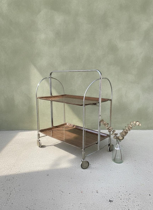 Vintage Servierwagen von Dinett, Chrom, klappbar