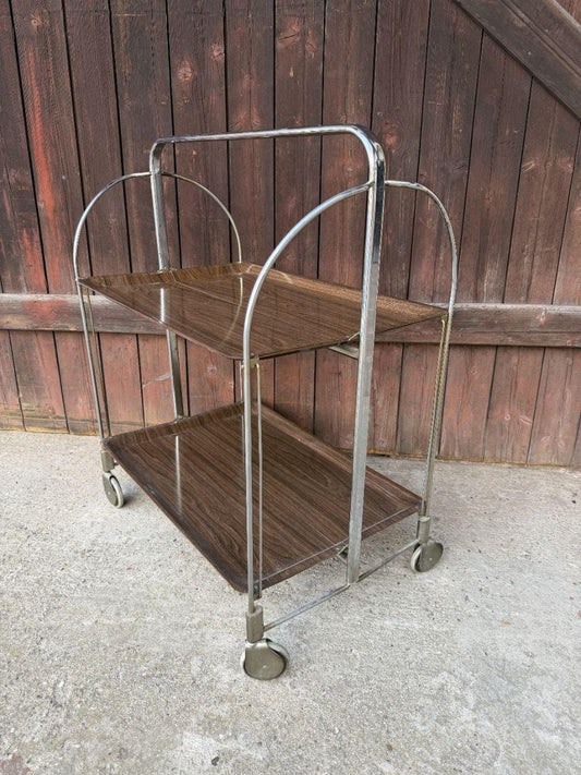 Vintage Servierwagen von Dinett, Chrom, klappbar