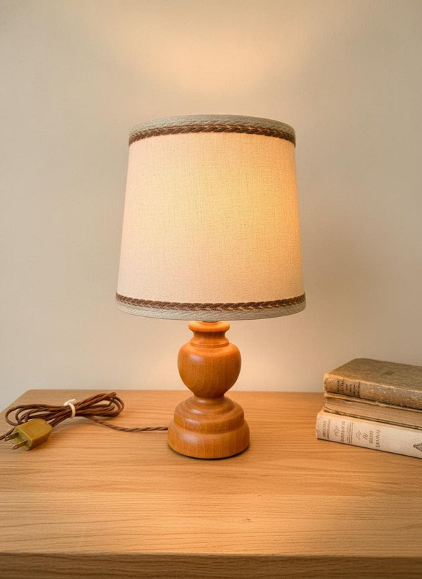 Vintage Tischlampe Holz Creme Stoffschirm Mid-Century
