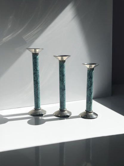 Set von 3 Vintage Kerzenständer in Marmoroptik, Türkis