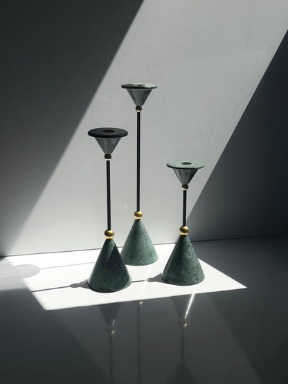 Set von 3 Vintage Kerzenständer von Christian de Beaumont, Marmor und Messing