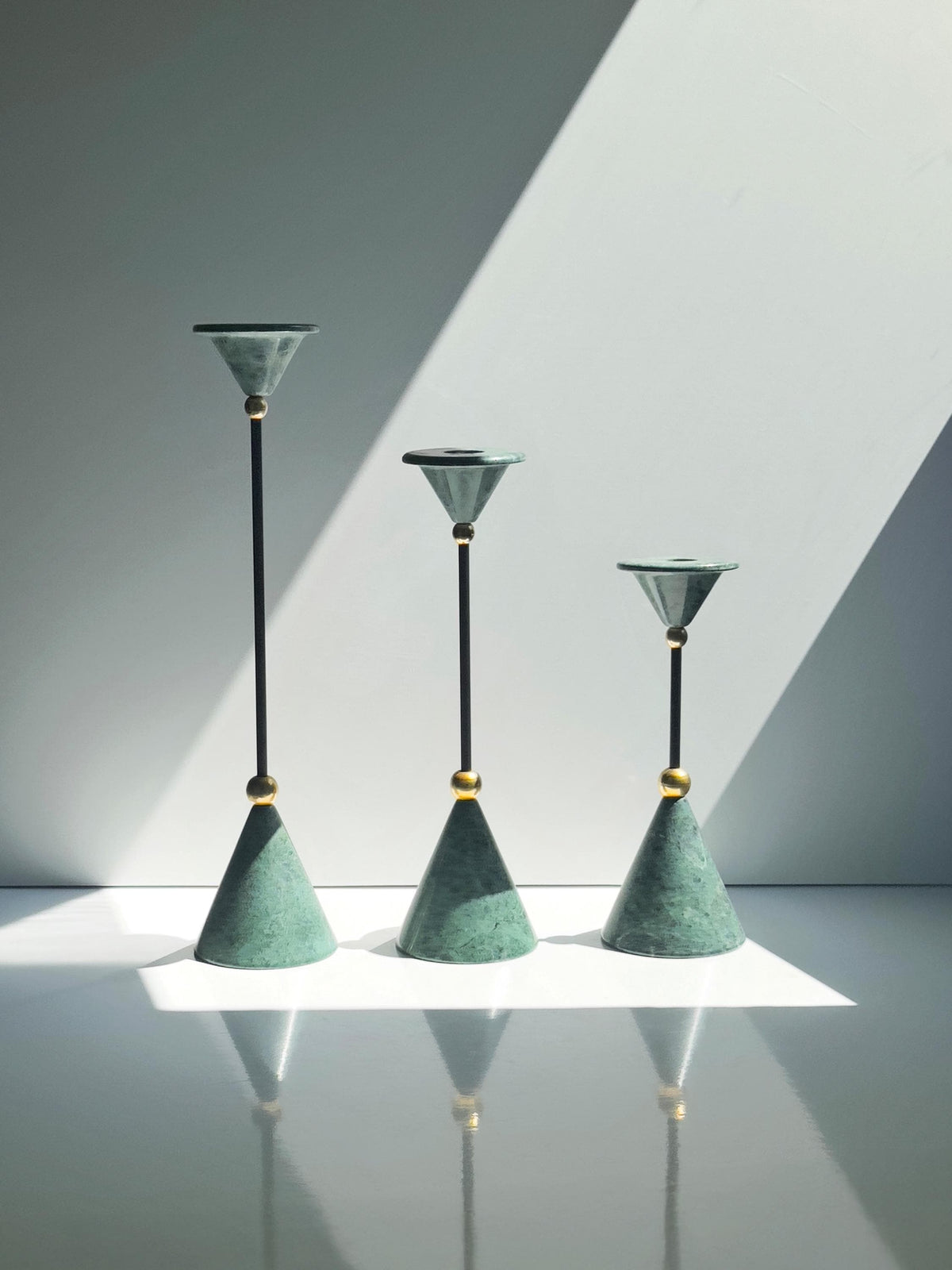 Set von 3 Vintage Kerzenständer von Christian de Beaumont, Marmor und Messing