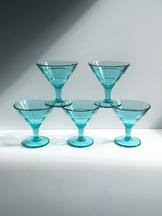 Set von 5 Vintage Dessertschalen aus Türkisglas, Italien 1980er