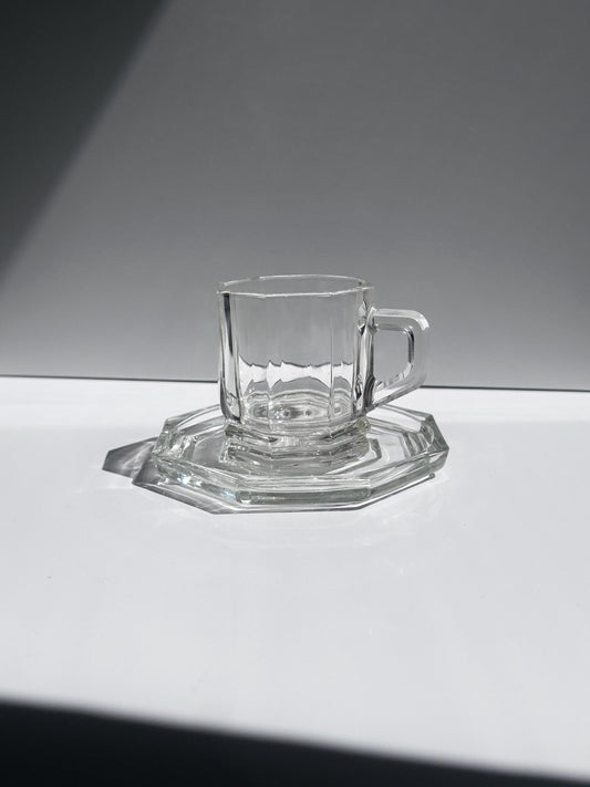 Set von 6 Vintage Glas-Espressotassen mit Untertassen, Italien 1980er/90er