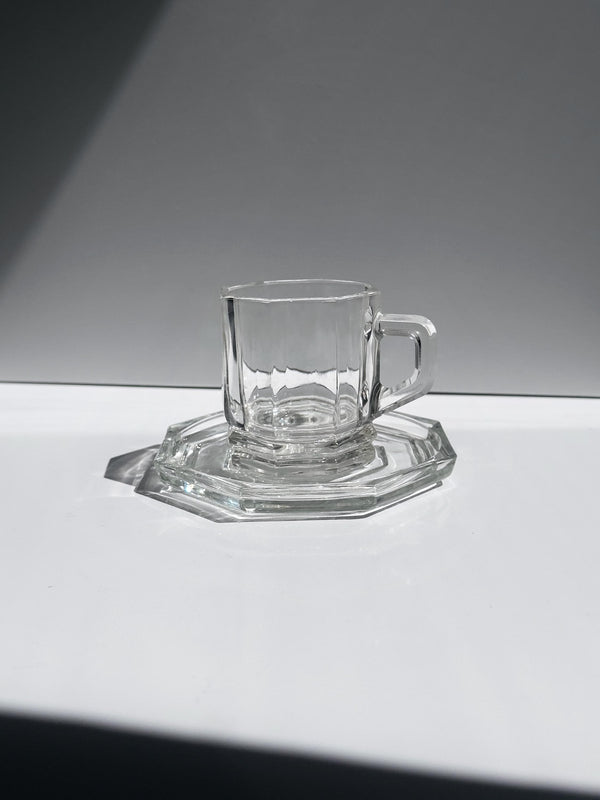 Set von 6 Vintage Glas-Espressotassen mit Untertassen, Italien 1980er/90er