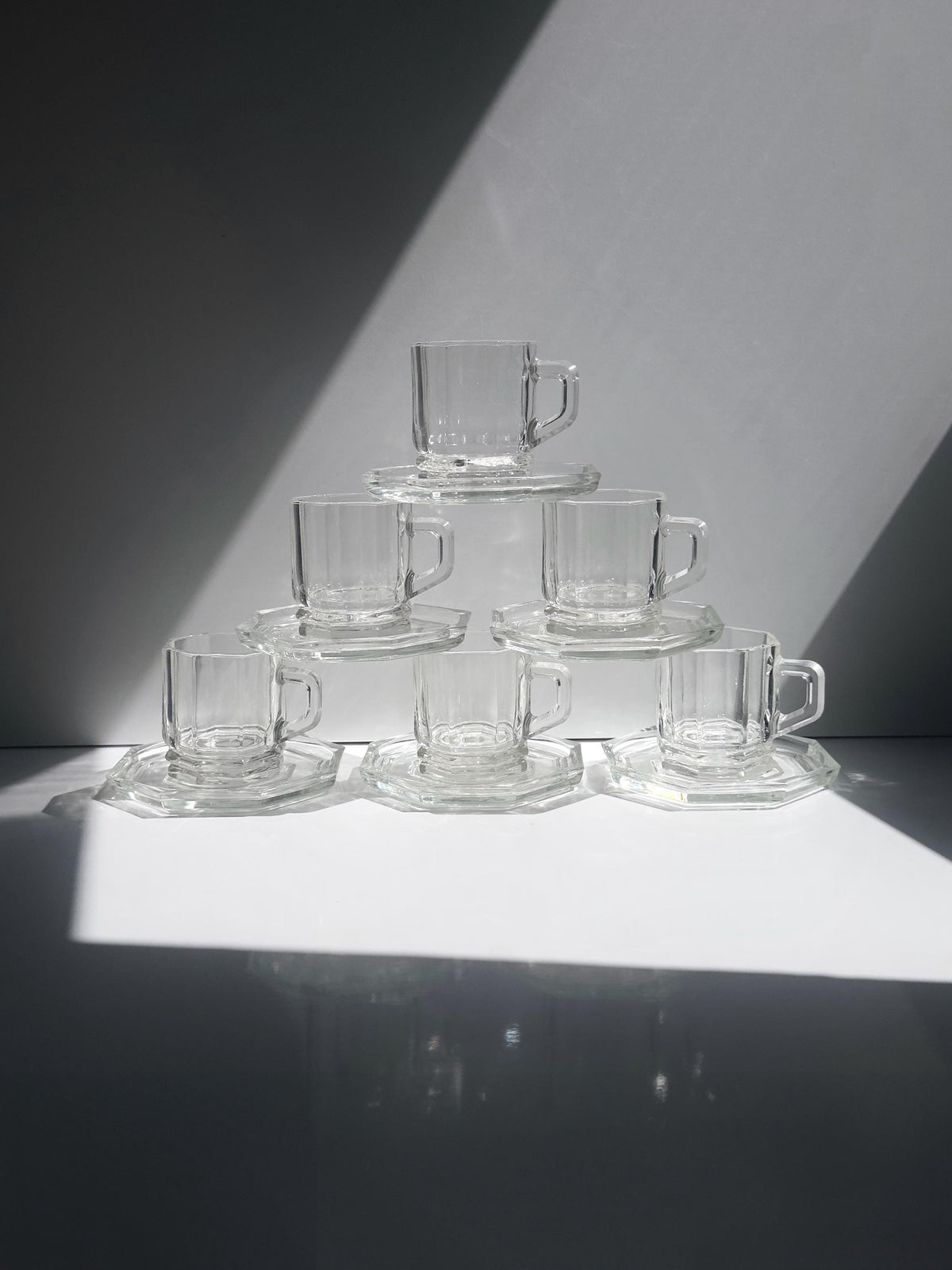 Set von 6 Vintage Glas-Espressotassen mit Untertassen, Italien 1980er/90er