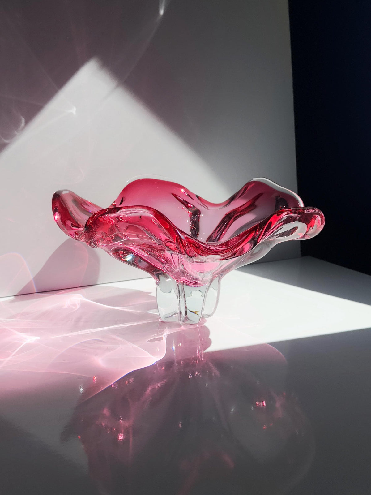 Vintage Glasschale Cranberry von Josef Hospodka für Chřibská