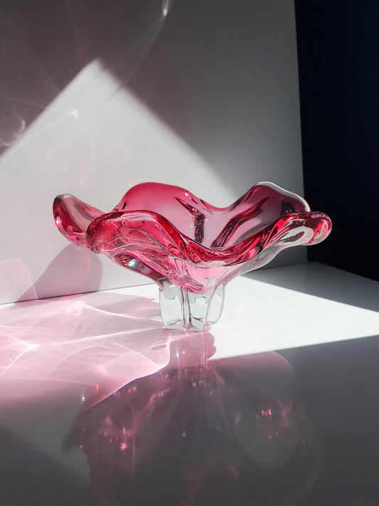 Vintage Glasschale Cranberry von Josef Hospodka für Chřibská