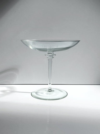 Vintage Glas Fußschale, mundgeblasenes Klarglas Tazza