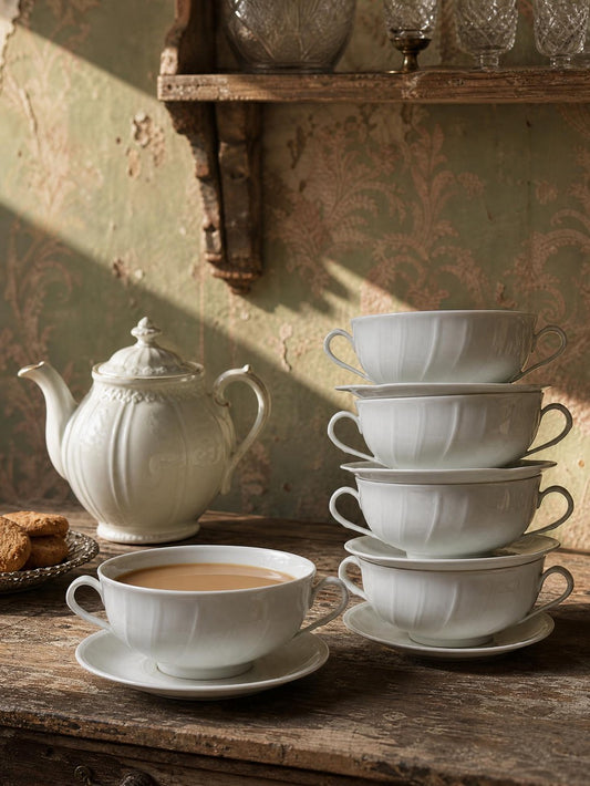 Set von 5 Vintage Tasse "Palm" von Bernardaud, zwei Henkel