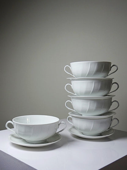 Set von 5 Vintage Tasse "Palm" von Bernardaud, zwei Henkel