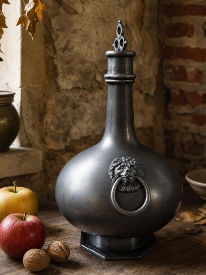 Vintage Dekoflasche Peltro Löwenkopfdekor Italien