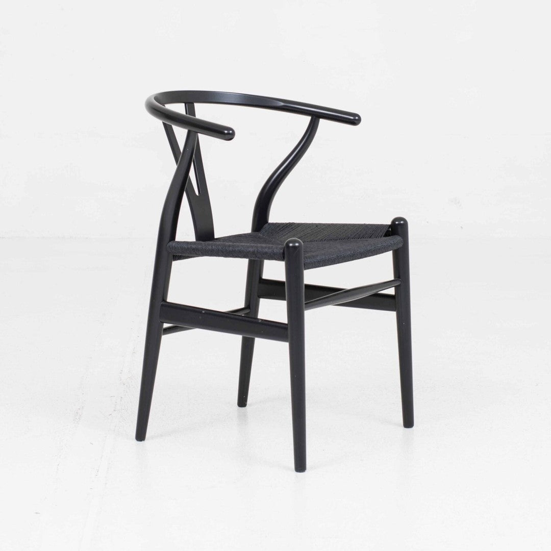 Wishbone Chair CH24 von Hans J. Wegner für Carl Hansen & Søn, schwarz lackiert, mit Sitzfläche aus Papierkordel