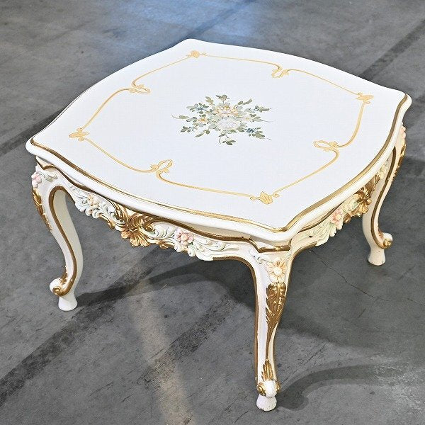 Vintage Beistelltisch Rococo Square mit Blumenmotiv, handbemalt
