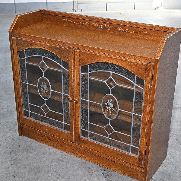 Vintage Schrank BRUGGE von Mitsukoshi für Country House mit Glasdekor und Eichenholz