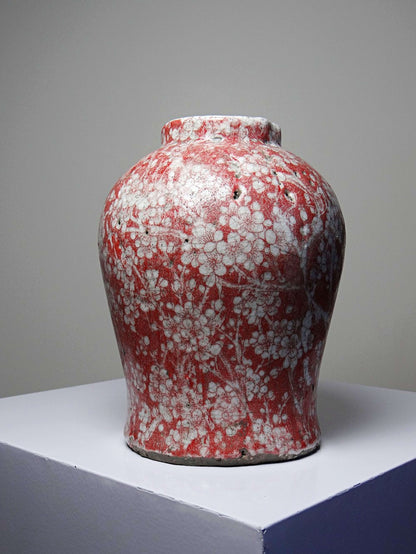 Vintage Vase Raku-Keramik Sakura-Dekor, Japan