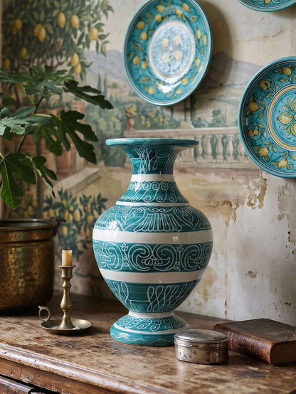 Vintage Vase Balusterform aus Keramik in Türkis