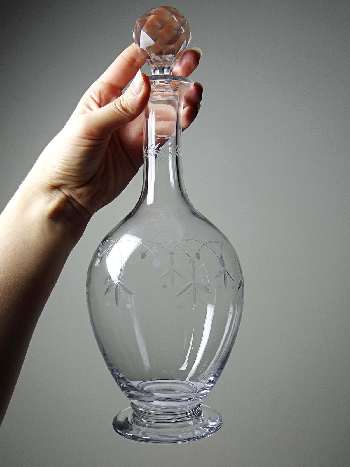 Vintage Karaffe "Cristal de Nancy" graviert, Art Deco