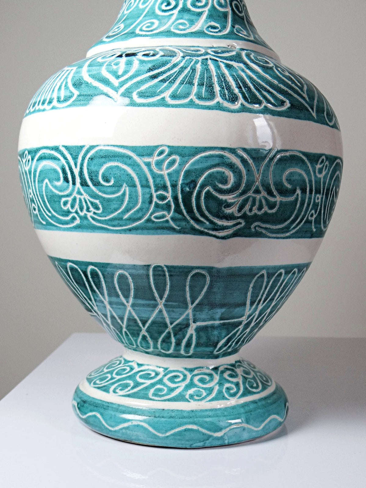 Vintage Vase Balusterform aus Keramik in Türkis