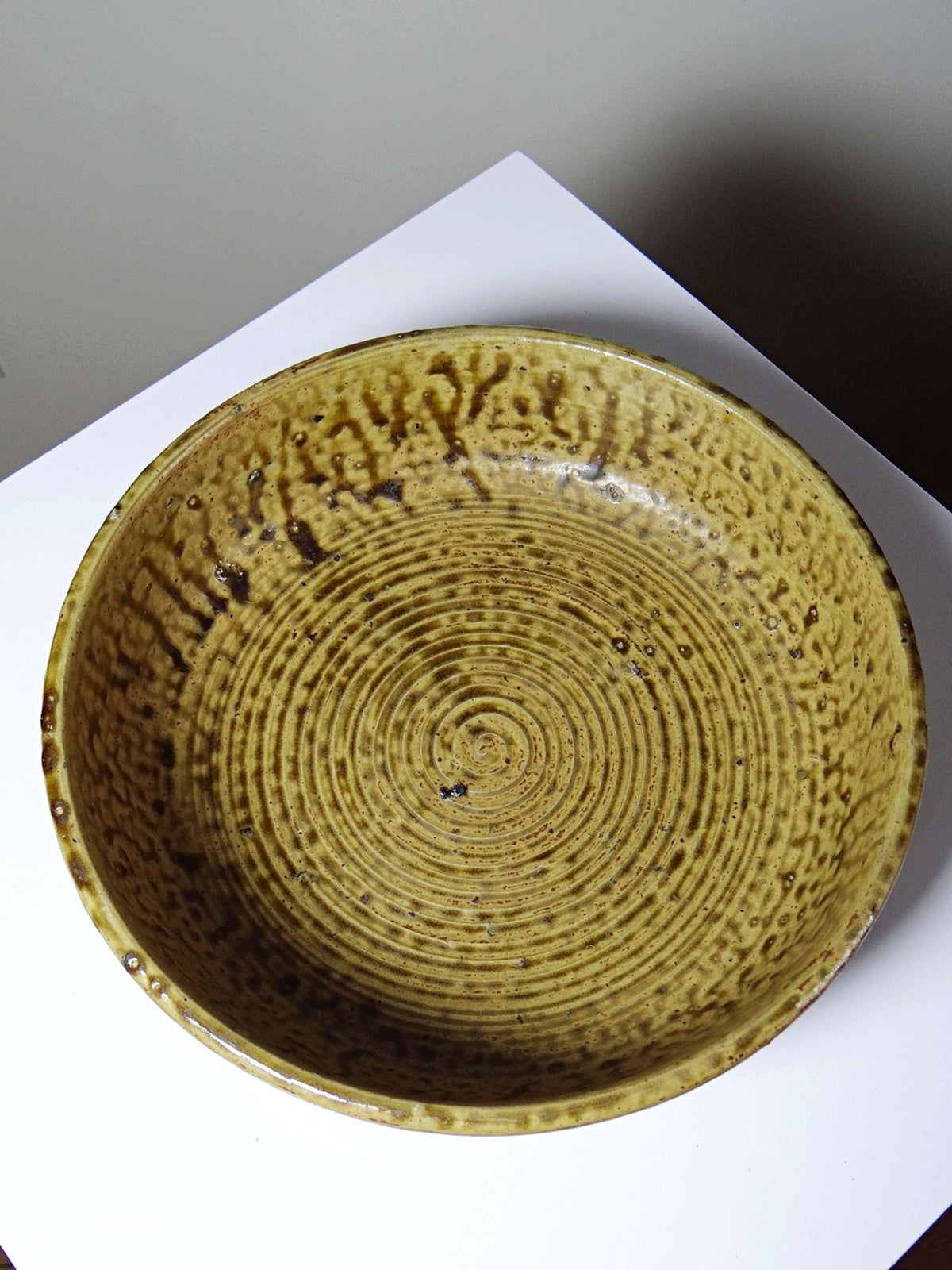 Vintage Schale aus Steinzeug von Bodin, gelb-braune Glasur