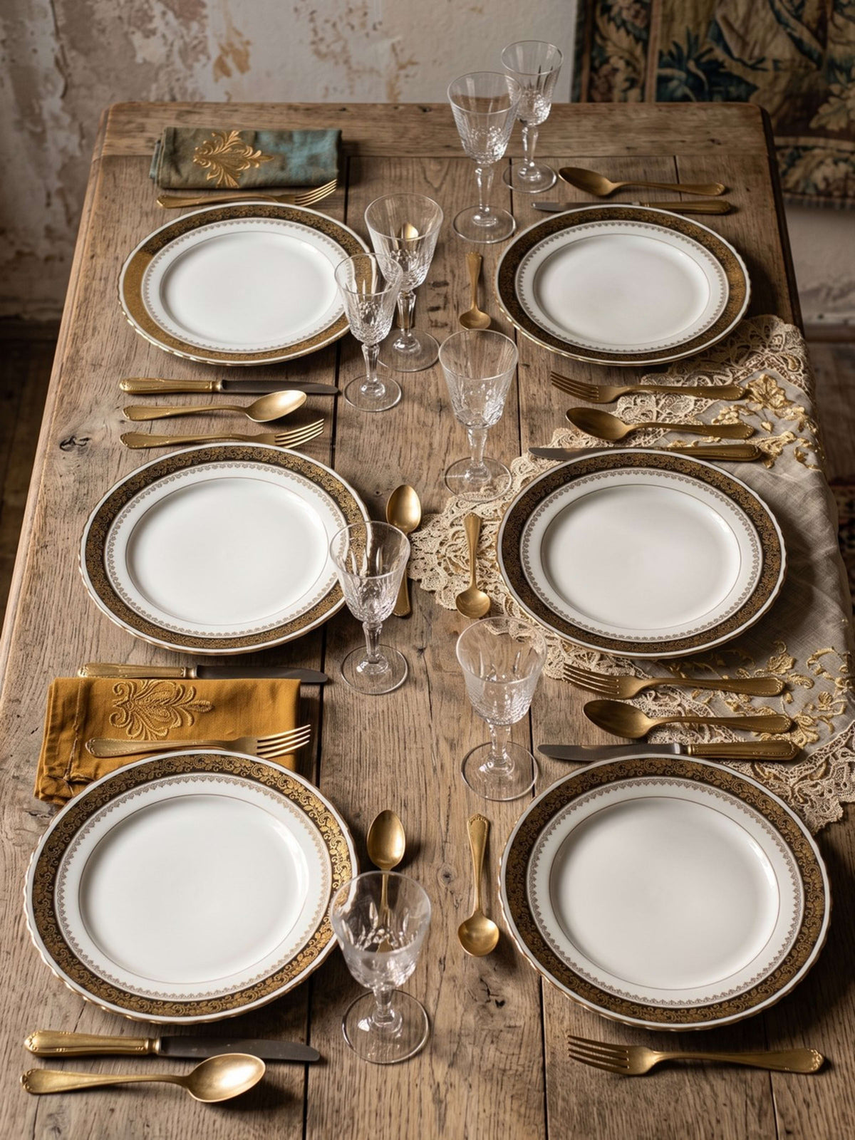 Set von 6 Vintage Teller von ADP Royal Limoges, Porzellan vergoldet