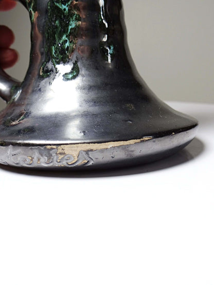 Vintage Keramik Kerzenhalter von Poteries Maine Sars-Poteries, schwarz-türkis